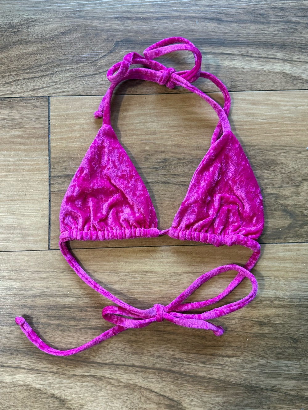 Inamorata Hot Pink Velvet Triangle String Bikini Top size Small
